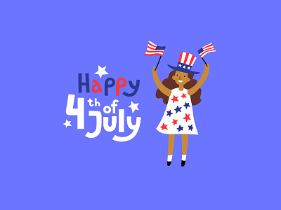 4 July 2 flat girl graphic illustration minimal vector