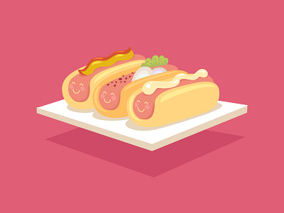 hot dog cafe fastfood flat food illustration meal minimal pink pizza restourant sausages vector