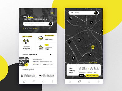 Salugeo App app app design application black design geo localization map mobile mobile ui search sport trainer ui ux yellow