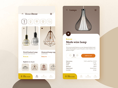 Home Decor app concept app application beige concept design ecommerce ecommerce app home decor interface lamp mobile mobile ui rounded store ui ux web