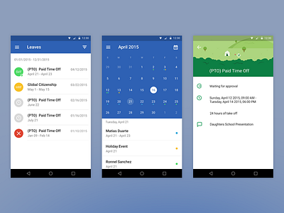 Leave System - Mobile Android App android app calendar leave system material design mobile