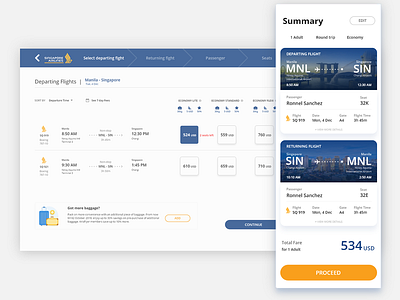 Singapore Airline Concept Design - Flight Summary airline concept flight search redesign sidebar singapore airline summary website