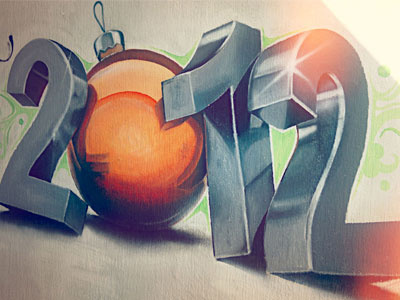 Happy New Year 2012 2012 3d acrylic art ball christmas chrome draw esphere handmade holidays metal new year paint photo texture wall