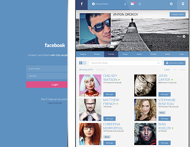 Facebook Login & Profile Page app concept facebook flat friends ipad list login profile ui user ux