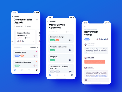 Parley App Design app blue business cards chat clean crisp dashboard design documents icons layout minimal mobile mockup negotiation ui users ux