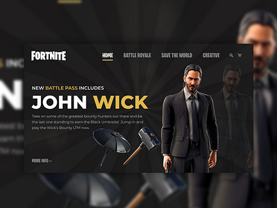 Fortnite John Wick Website Concept advertising branding creative fortnite freelance mockup ui ux website