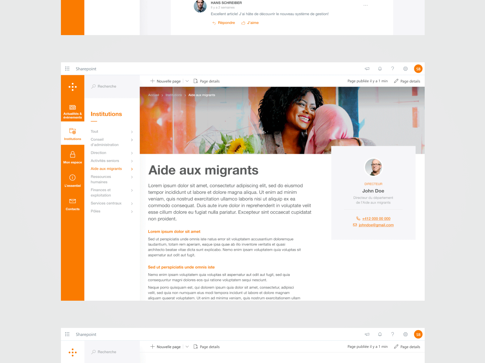 Intranet redesign for a Swiss institution / Sharepoint