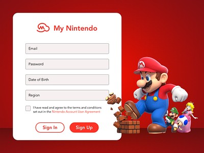 My Nintendo Sign Up daily ui day two mario nintendo sign up