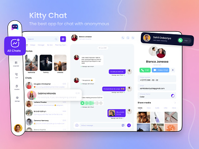 Kitty Chat | Messenger App Dashboard call clean concept design flat menu message profile settings stories theme ui user inteface web website design
