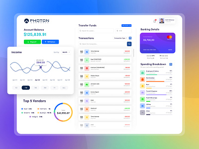 Photon Commerce Vendor Information | Dashboard Template admin attendance calendar charts clean dashboard gradient green management modern organize schedule school statistics tab task ui design ux design web design website