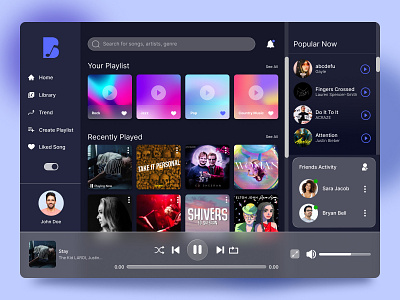 Brookly Music - Media Player Dashboard app design branding dashboard design illustration logo music music player ui user interface design ux vector web website