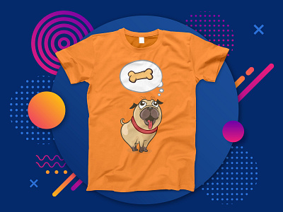 Dog & Bone T-shirt black dog dog illustration doggy orange pug pugs tshirt design tshirt mockup tshirts