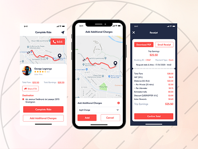 Complete Ride and Receipts Flow Screens For Taxi Driver App mobile app development on demand service taxi booking app uiux