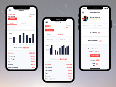 Earnings and Rewards Screens Flow For Taxi Driver App mobile app taxi booking app taxiapp uiux
