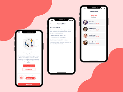 Navigation & Refer a Driver Screens Flow For Taxi Driver App mobile app on demand taxi app taxi driver app uiux
