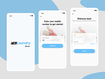 Splash, Signup & Sign-in Screen For Laundry Delivery Boy App laundry app uiuxdesign