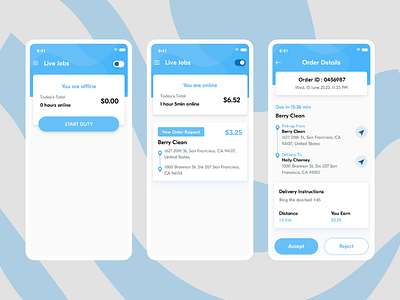 Home & New Orders Request Screen For Laundry Delivery Boy App laundry app uiuxdesign