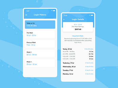 Login History Screens For Laundry Delivery Boy App laundry app mobile app development uiuxdesign