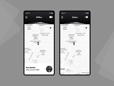 Online and Offline Screens of Cab Booking App For Driver cab booking app taxi app taxi booking app uiuxdesign