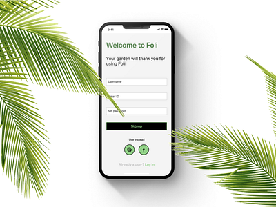 Sign up page in greens