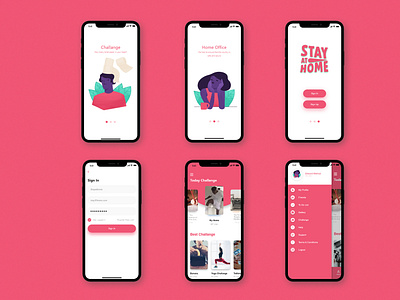 Stay at home app challange illustration mobile app design pink stayhome toiletpaper ui ux