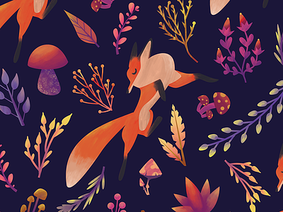 Foxy Pattern autumn fox illustration leafs mushroom pattern photoshop vector