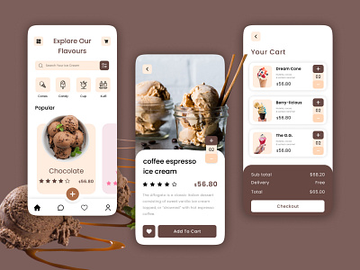 Ice-cream Application Design app design branding design figma graphic design mobile design ui