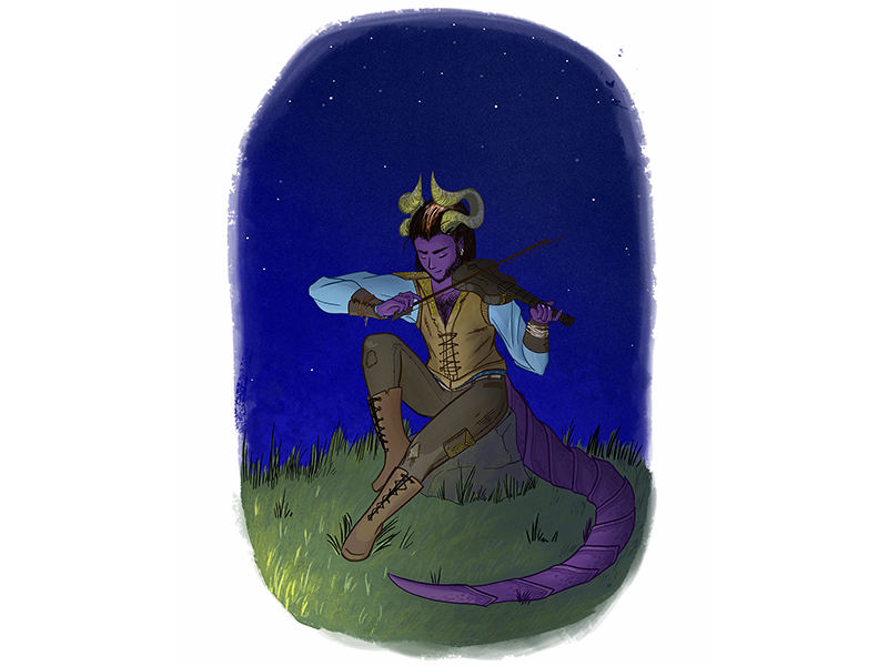 Lost illustration photoshop cintiq colour dd teifling bard violin inking shading
