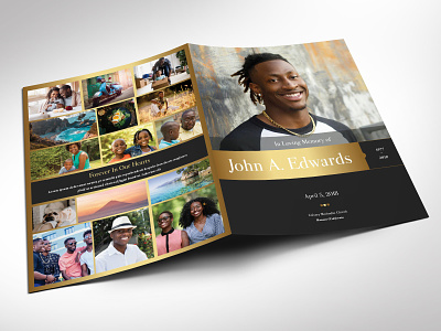 Remember Gold Funeral Program Word Publisher Large Template 8 pages boy bi fold brochure black golden gray funeral program large tabloid ledger man father male men memorial service obituary template printable book remember gold word publisher youth eulogy burial