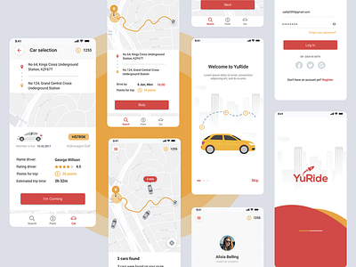 YuRide - App joint trips app cab booking car clean design concept driver interface joint trips map minimal mobile app mobile ui ridership student taxi app trip ui uiux white