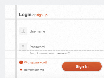 Paper Login 2 grid grunge log in orange paper retro touch ui user ux wood