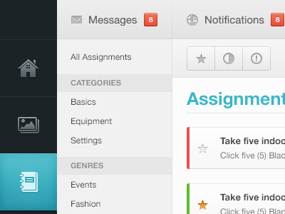 Assignments assignments buttons form glyphs light list menu navigation sidebar star toolbar ui ux