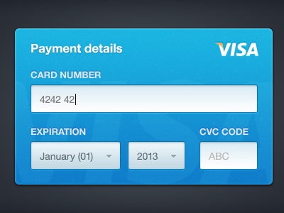 Credit Card Form blue card clean credit form helvetica neue simple texture ui ux visa
