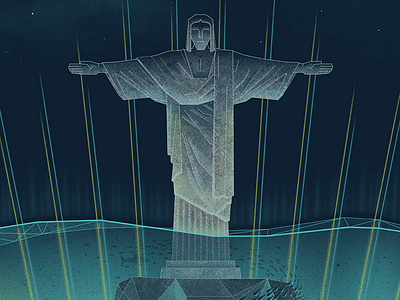 Muse Gig Poster (Brazil) brazil fish gig illustration muse music poster rio de janiero screen print stars statue