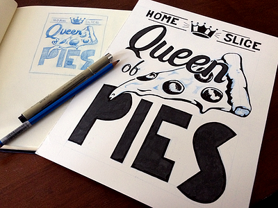 Queen of Pies block homeslice illustration micron pencil pizza print queen sketch slice