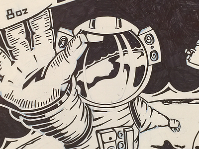 Space Man astronaut earth glove helmet illustration ink planet space suit