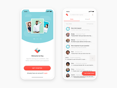 Hey Chat App app chat color dashboard ios mobile onboarding screen ui ux