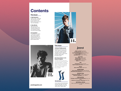 Contents and Masthead: JOOST branding design layout design magazine design