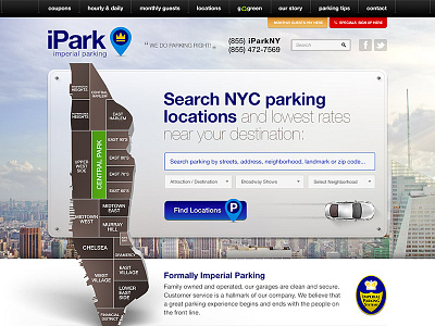 iPark - parking company car design home homepage map parking website