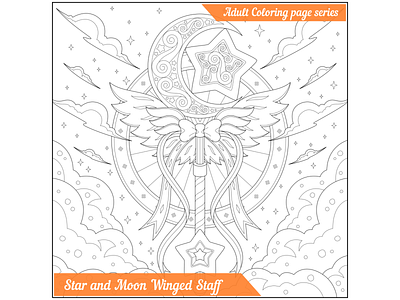 Star and Moon Winged Staff art cartoon coloring book coloring page creative design designs doodle fantasy graphic design illustration line lineart outline sky vector vector illustration