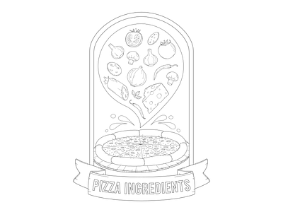 Pizza Ingredient Coloring Page art cheese coloring book coloring page designs fastfood food pizza sausage vector vector illustration vegetable