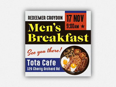 Men's Breakfast Event advertisement church design illustration mens ministry retro design