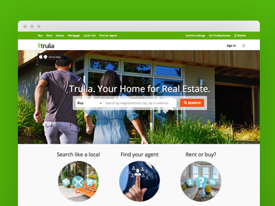 New Trulia homepage green home homepage landing page real estate search