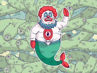 Scary Christmas clown design fish flat illustration inflat joker madrabbit new year scary top