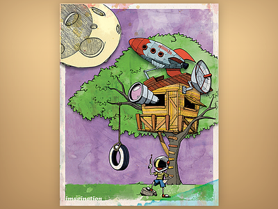 Ground Control (full) drawing illustration poster rocket texture treehouse