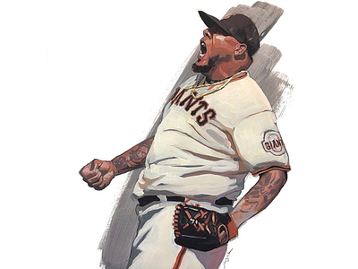 Reyes Moronta portrait for SF Giants baseball editorial illustrator jon stich painterly sport sports traditional illustration vintage