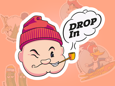 Popeye the Sailor for fun illustration snowboarding sticker