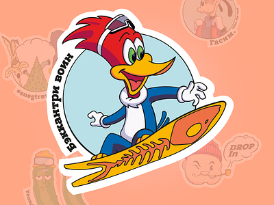 Woody Woodpecker for fun illustration snowboarding sticker