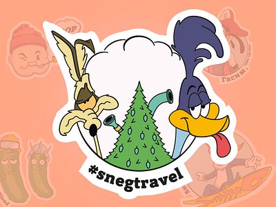 Coyote and Roadrunner for fun illustration snowboarding sticker