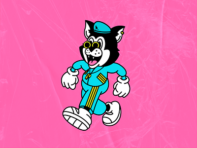 Old School Raver 90s acid cartoon cat character character design illustration lowbrow old cartoon old school party pink rave vivid wolf